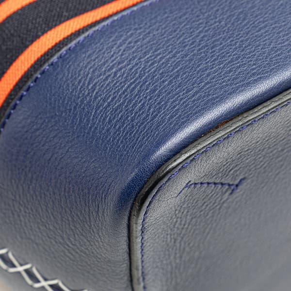 Pre-owned LOEWE Leather and Stripe Canvas Midnight Bucket Blue