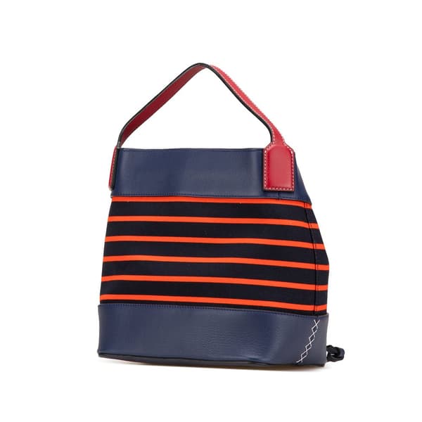 Pre-owned LOEWE Leather and Stripe Canvas Midnight Bucket Blue