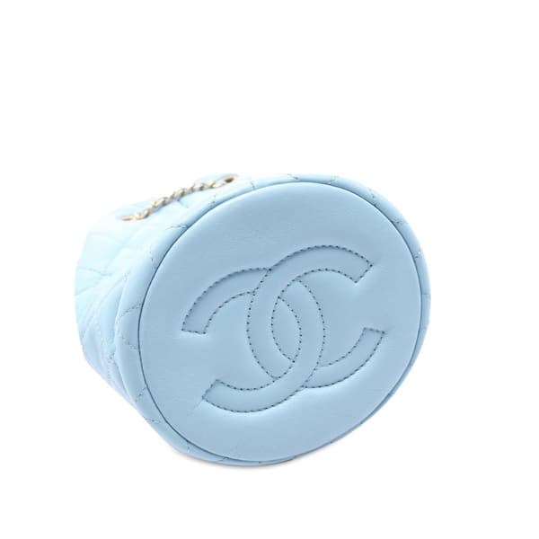 Pre-owned Chanel Quilted Lambskin Pearl Crush Bucket Bag Blue