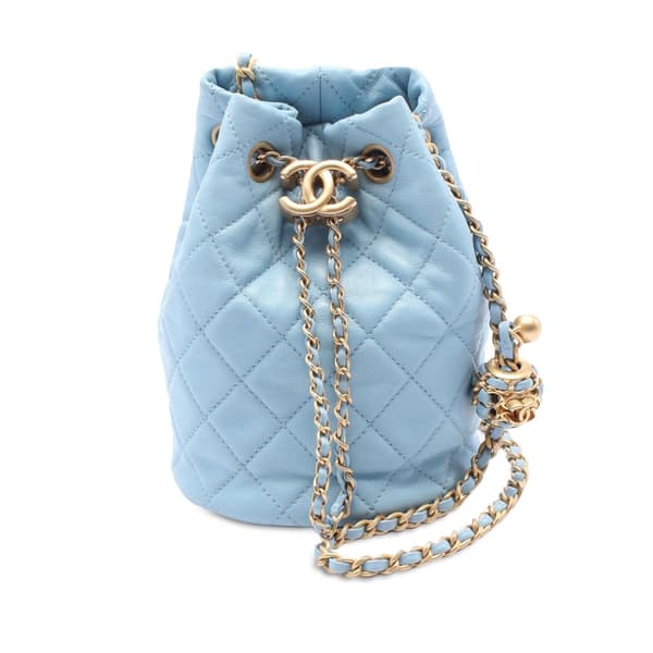 Pre-owned Chanel Quilted Lambskin Pearl Crush Bucket Bag Blue