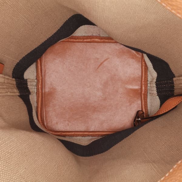 Pre-owned Burberry Mini Mega Check Canvas Ashby Tassel Bucket Bag Brown