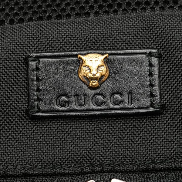 Pre-owned Gucci Techno Canvas Web L Aveugle Par Amour Embroidered Belt Bag Black