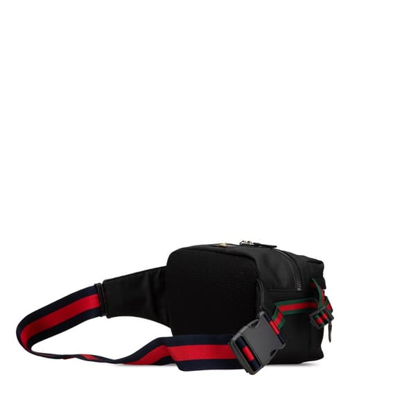 Pre-owned Gucci Techno Canvas Web L Aveugle Par Amour Embroidered Belt Bag Black