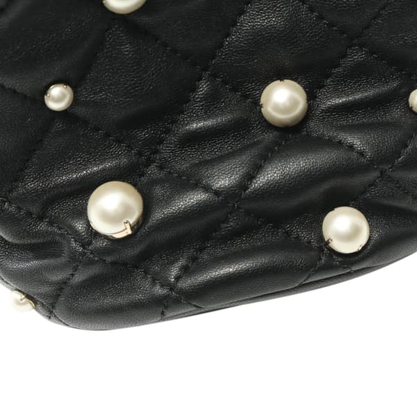 Pre-owned Chanel Mini Quilted Lambskin About Pearls Drawstring Bucket Bag Black