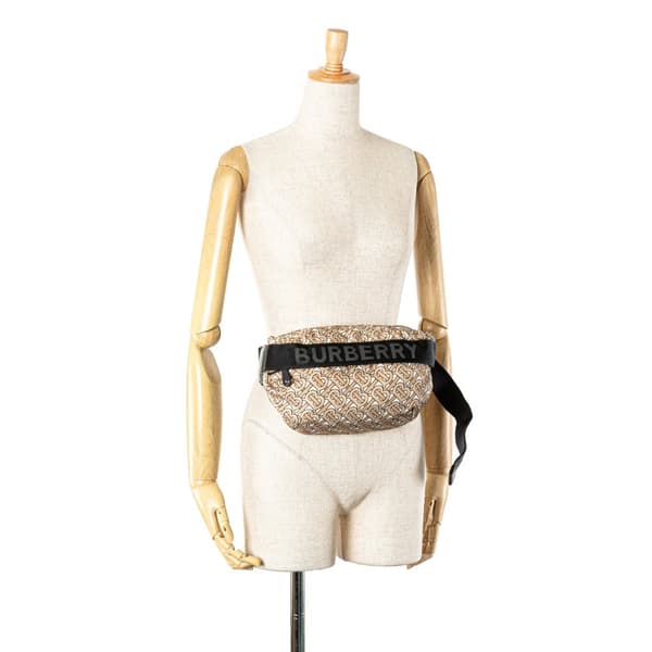 Pre-owned Burberry TB Monogram Nylon Sonny Belt Bag Brown