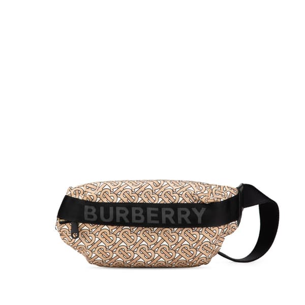 Pre-owned Burberry TB Monogram Nylon Sonny Belt Bag Brown
