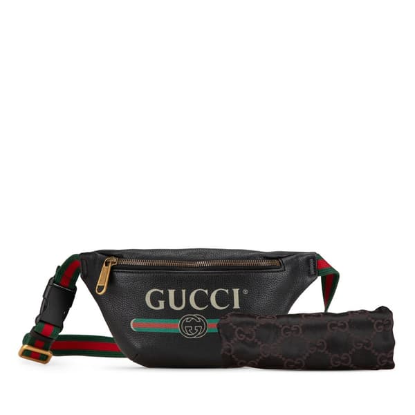Pre-owned Gucci Leather Logo Belt Bag Black
