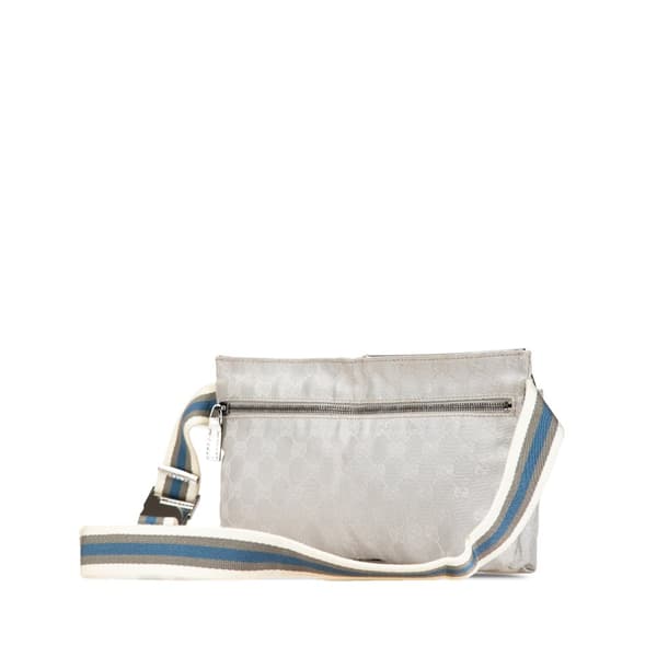 Pre-owned Gucci GG Canvas Web Double Pocket Belt Bag White