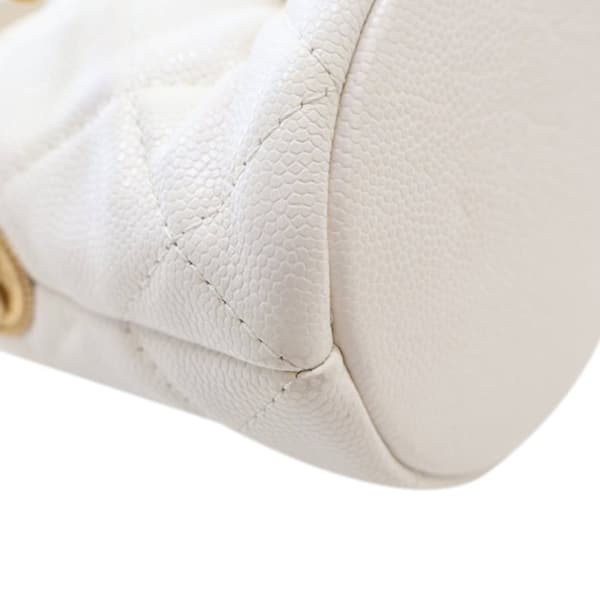 Pre-owned Chanel Mini Quilted Caviar Twist Your Buttons Drawstring Bucket Bag White
