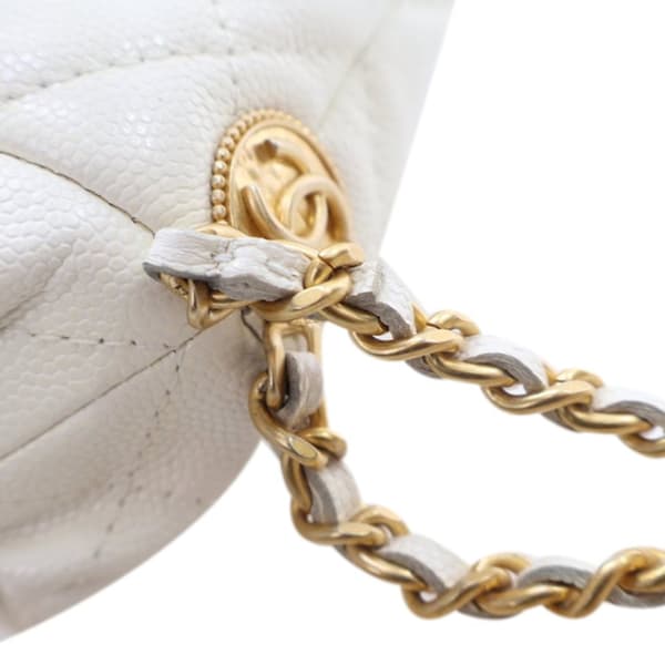 Pre-owned Chanel Mini Quilted Caviar Twist Your Buttons Drawstring Bucket Bag White
