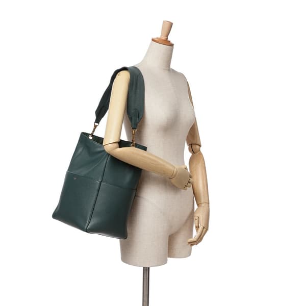 Pre-owned Celine Medium Leather Seau Sangle Bucket Green