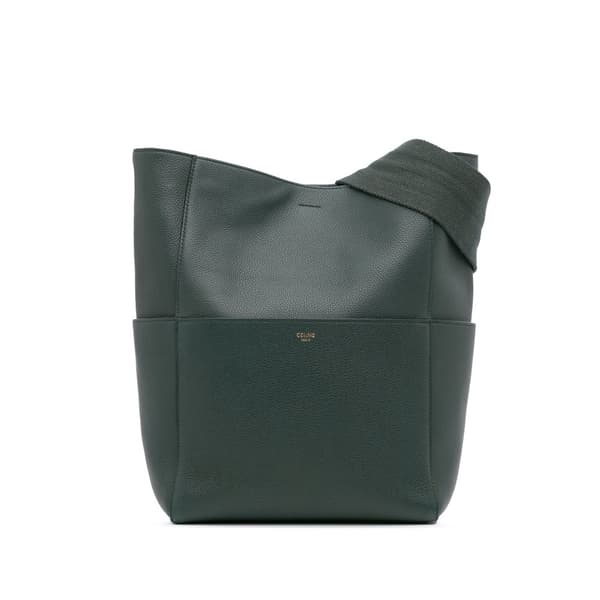 Pre-owned Celine Medium Leather Seau Sangle Bucket Green
