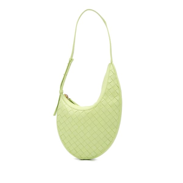 Pre-owned Bottega Veneta Small Lambskin Intrecciato Drop Hobo Green