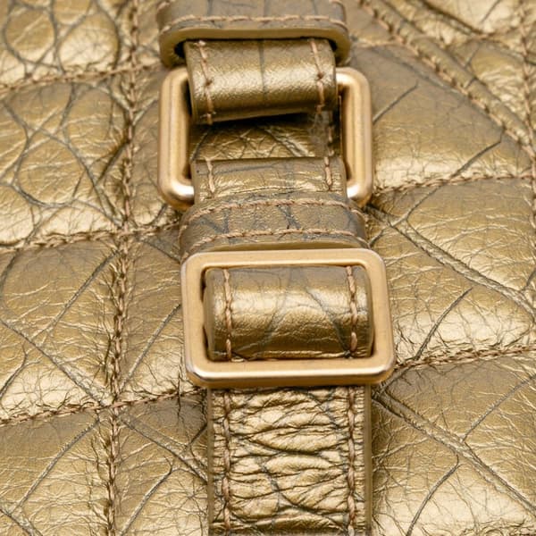 Pre-owned Chanel Quilted Croc Embossed Metallic Calfskin Easy Trip Belt Bag Gold