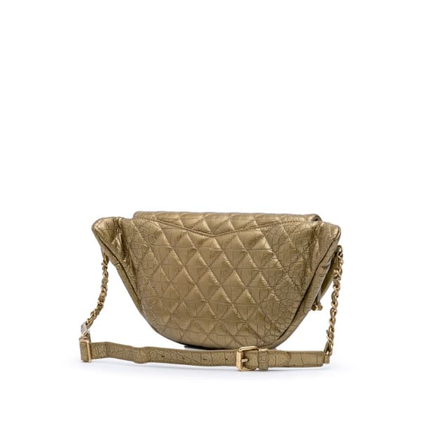 Pre-owned Chanel Quilted Croc Embossed Metallic Calfskin Easy Trip Belt Bag Gold