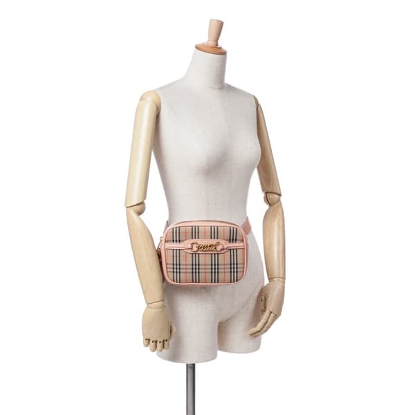 Pre-owned Burberry Haymarket Check Canvas 1983 Link Belt Bag Brown