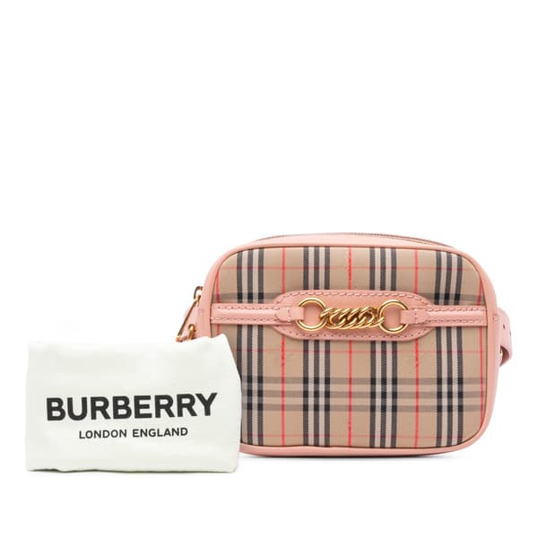 Pre-owned Burberry Haymarket Check Canvas 1983 Link Belt Bag Brown