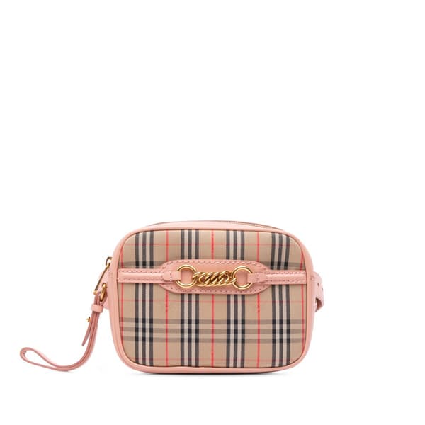 Pre-owned Burberry Haymarket Check Canvas 1983 Link Belt Bag Brown