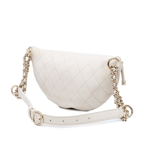 Pre-owned Chanel CC Quilted Lambskin Studded Logo Belt Bag White