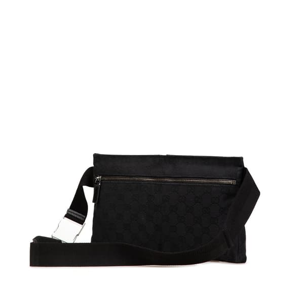Pre-owned Gucci GG Canvas Double Pocket Belt Bag Black