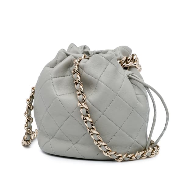 Pre-owned Chanel CC Quilted Calfskin Resin Bi-Color Chain Bucket Bag Gray