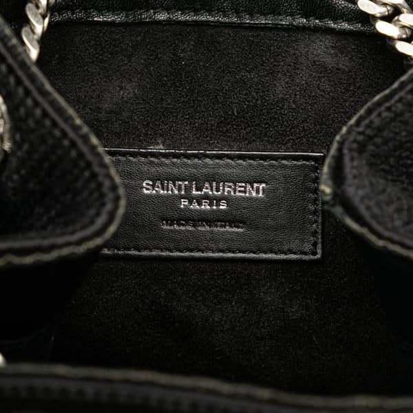 Pre-owned Saint Laurent Baby Embroidered Wool Emmanuelle Bucket Bag Black