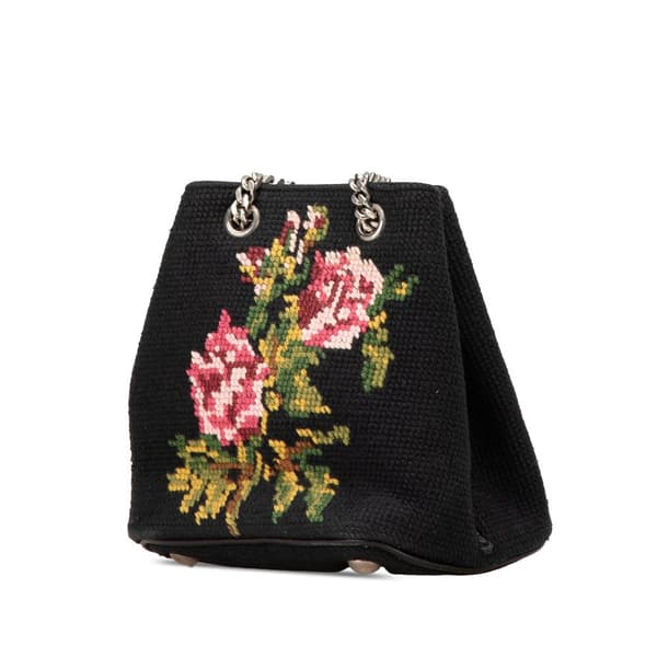 Pre-owned Saint Laurent Baby Embroidered Wool Emmanuelle Bucket Bag Black