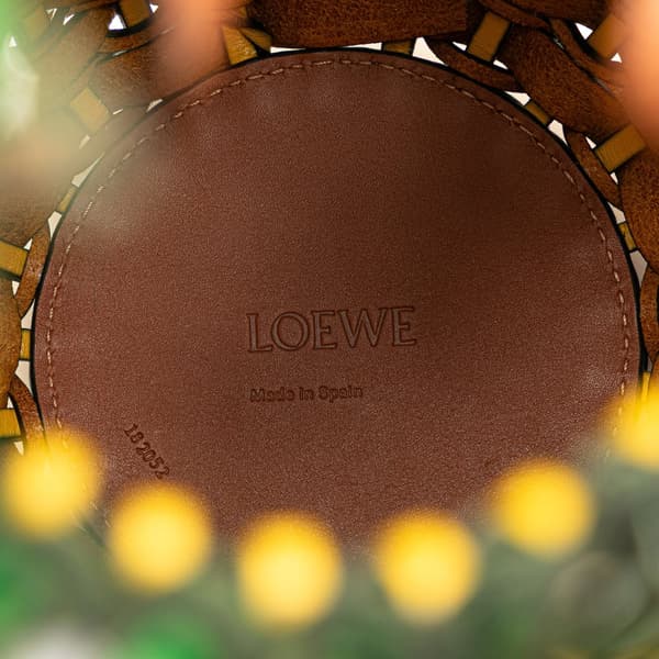 Pre-owned LOEWE Paula's Ibiza Woven Calfskin Fringe Pineapple Bucket Bag Yellow