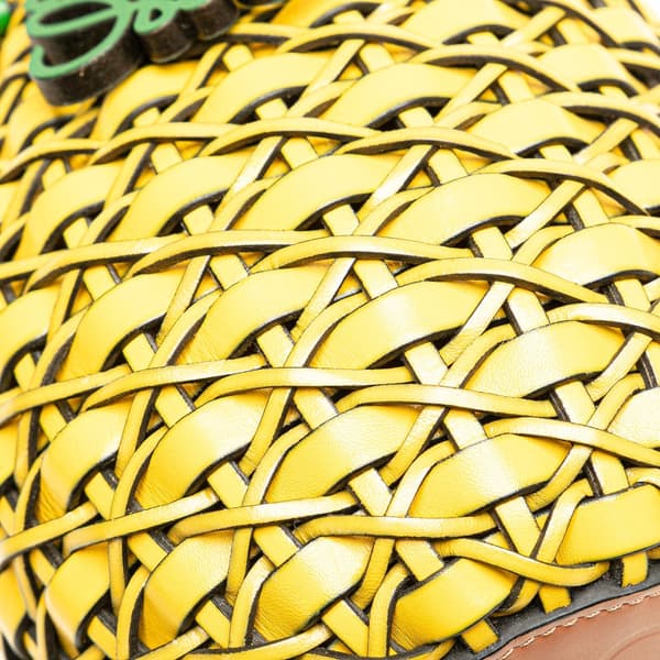 Pre-owned LOEWE Paula's Ibiza Woven Calfskin Fringe Pineapple Bucket Bag Yellow