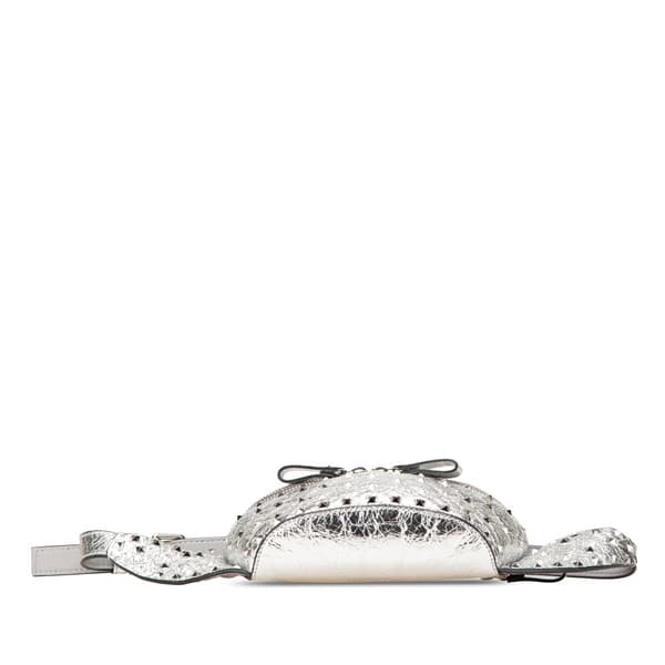 Pre-owned Valentino Metallic Craquele Nappa Rockstud Spike Belt Bag Silver