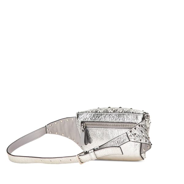 Pre-owned Valentino Metallic Craquele Nappa Rockstud Spike Belt Bag Silver