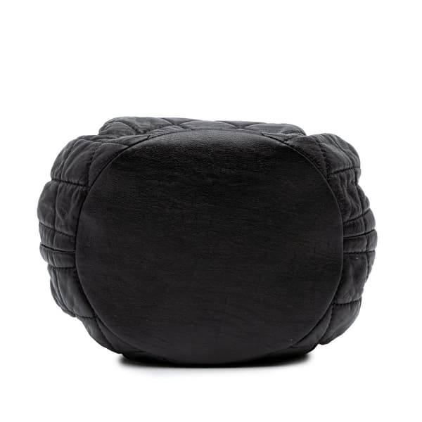 Pre-owned Chanel CC Quilted Lambskin Chain Drawstring Bucket Bag Black