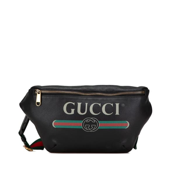Pre-owned Gucci Grained Calfskin Logo Belt Bag Black
