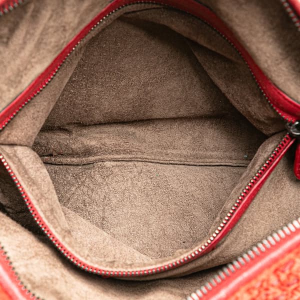 Pre-owned Bottega Veneta Small Quilted Nappa and Distressed Silk Veneta Hobo Red