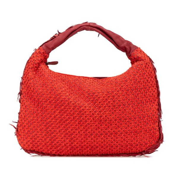 Pre-owned Bottega Veneta Small Quilted Nappa and Distressed Silk Veneta Hobo Red