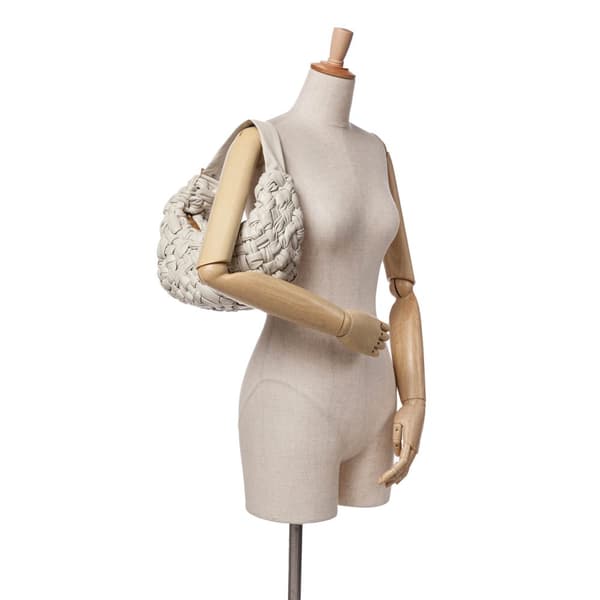 Pre-owned Bottega Veneta Foulard Intrecciato Calfskin Banana Hobo White