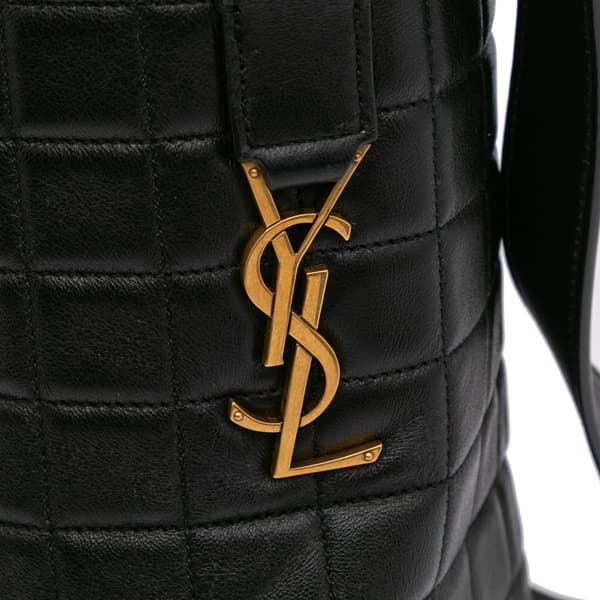 Pre-owned Saint Laurent Medium Lambskin Cecile Bucket Bag Black