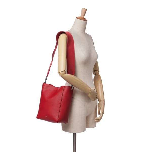 Pre-owned Celine Small Leather Seau Sangle Bucket Bag Red