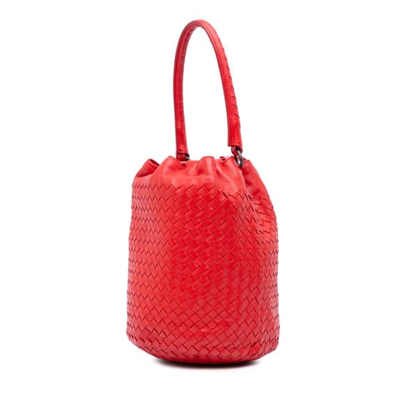 Pre-owned Bottega Veneta Nappa Intrecciato Drawstring Bucket Bag Red