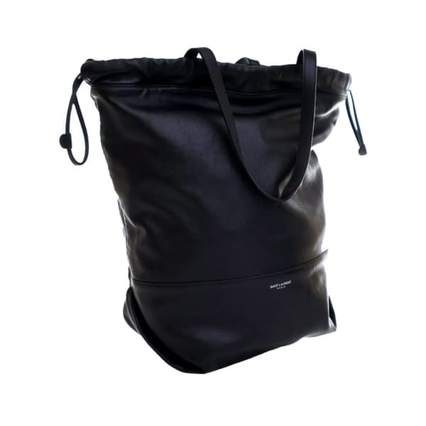 Pre-owned Saint Laurent Lambskin Harlem Drawstring Bucket Bag Black