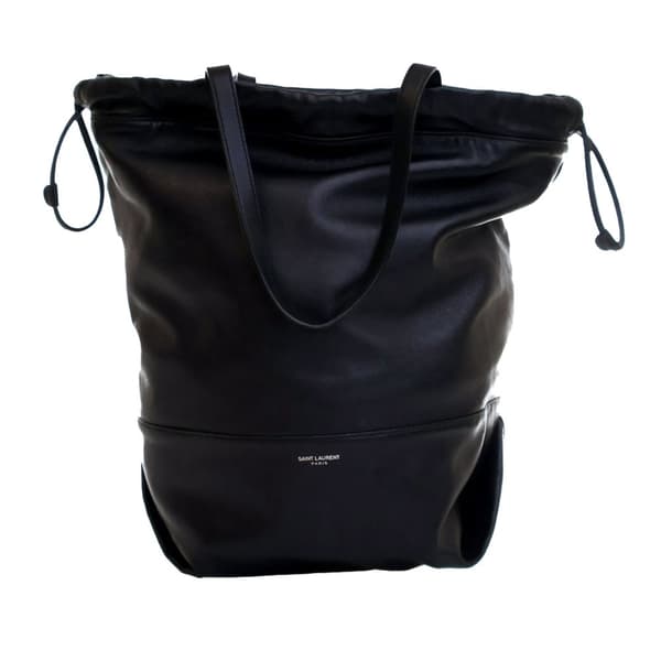Pre-owned Saint Laurent Lambskin Harlem Drawstring Bucket Bag Black