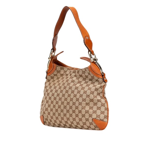 Pre-owned Gucci GG Canvas Horsebit Creole Hobo Bag Brown