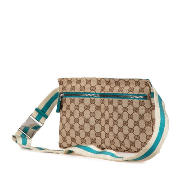 Pre-owned Gucci GG Canvas Web Double Pocket Belt Bag Brown