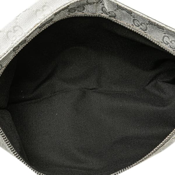 Pre-owned Gucci GG Canvas Web Double Pocket Belt Bag Silver
