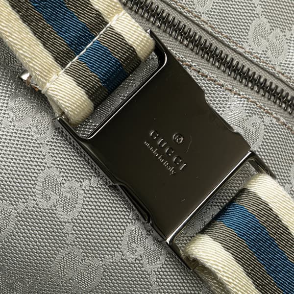 Pre-owned Gucci GG Canvas Web Double Pocket Belt Bag Silver