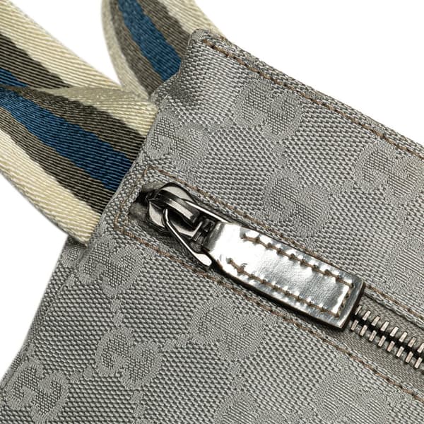 Pre-owned Gucci GG Canvas Web Double Pocket Belt Bag Silver