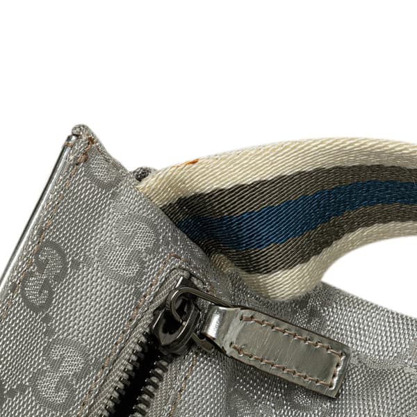 Pre-owned Gucci GG Canvas Web Double Pocket Belt Bag Silver