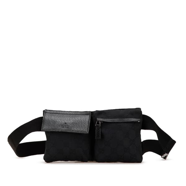 Pre-owned Gucci GG Canvas Double Pocket Belt Bag Black