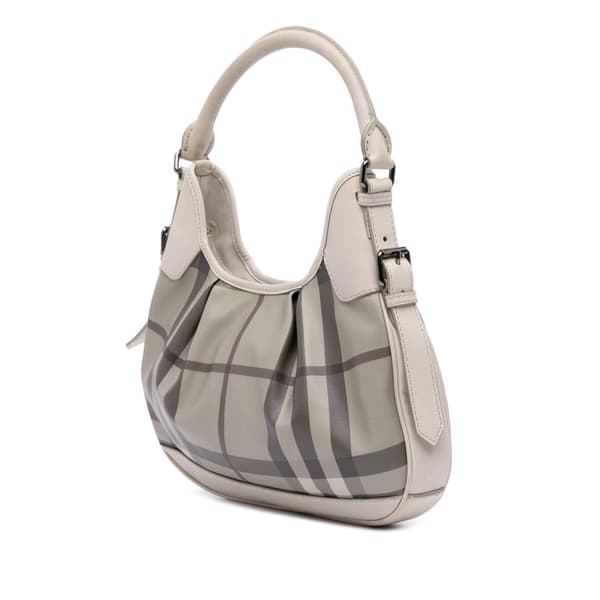 Pre-owned Burberry Smoked Check Coated Canvas Brooklyn Hobo Brown