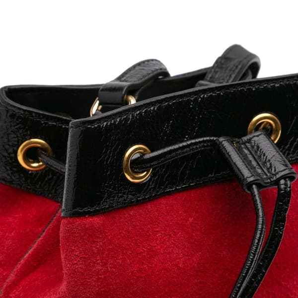 Pre-owned Gucci Mini Suede and Patent Web Ophidia Bucket Bag Red